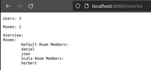 Chatbox showing the output of the metrics route