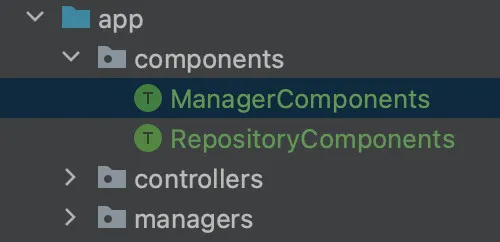 Project file structure showing the components package